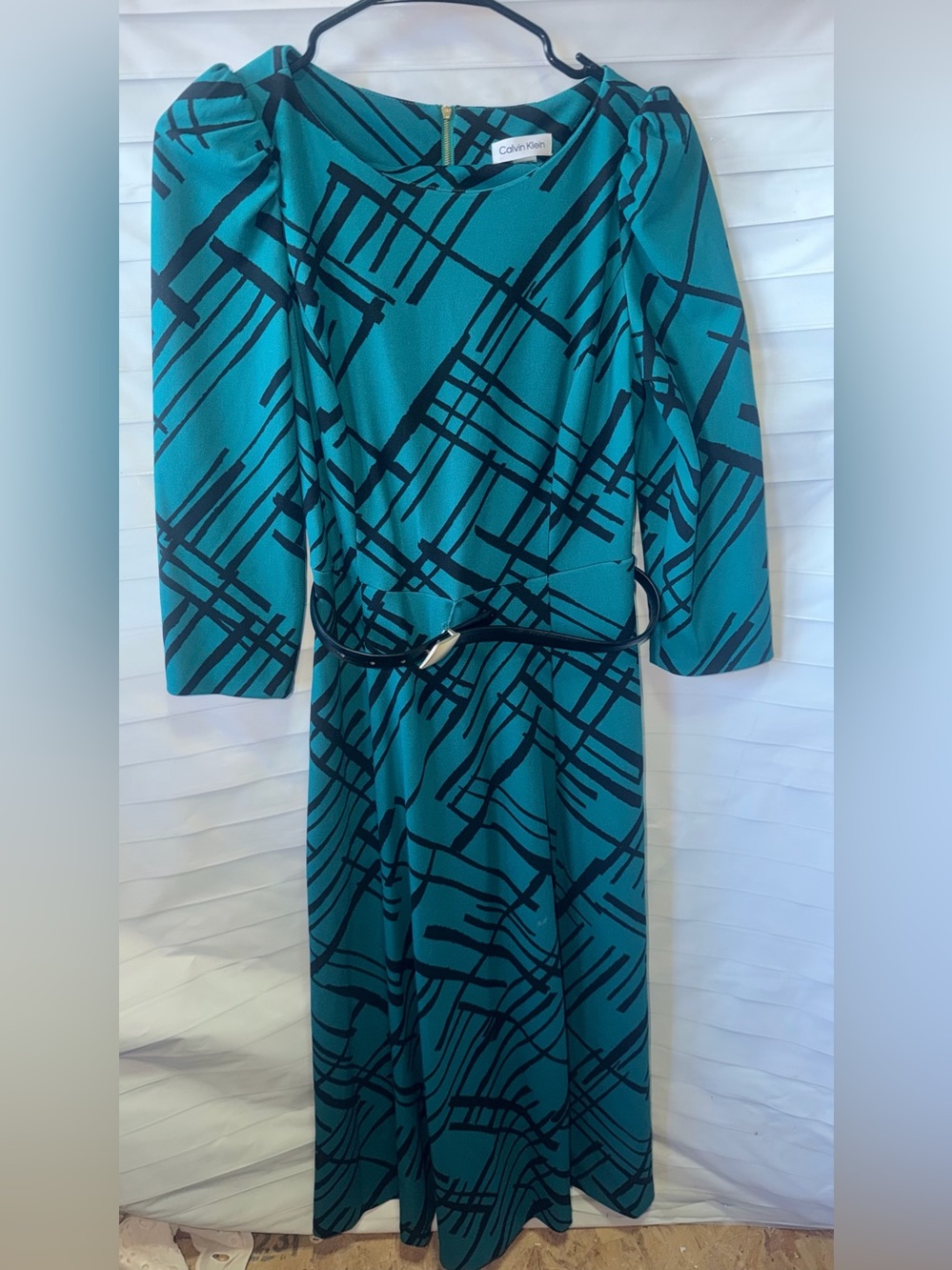 Calvin Klein Women's 3/4 Sleeve Belted A-line Midi Dress